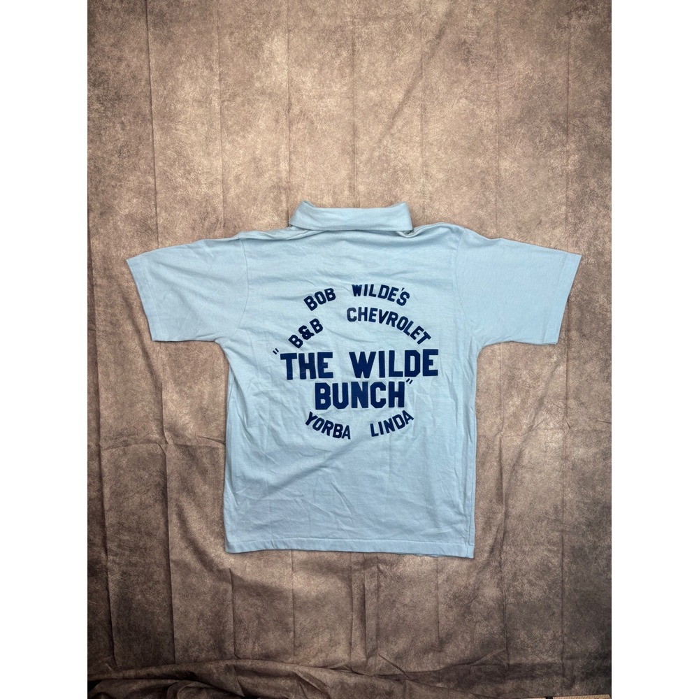 Vintage Anvil Bob‎ Wilde Chevrolet The Wilde Bunch Polo Shirt Light Blue Medium